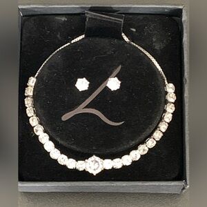 VINTAGE DESIGNER LOVISA SILVER PLATED CUBIC ZIRCONIA ADJUSTABLE BRACELET & EARRI